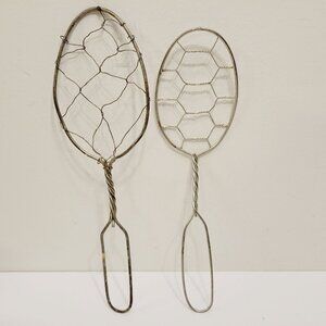 2 Vtg Curved Chicken Wire Whisk Blender Spoon Farm Country Decor